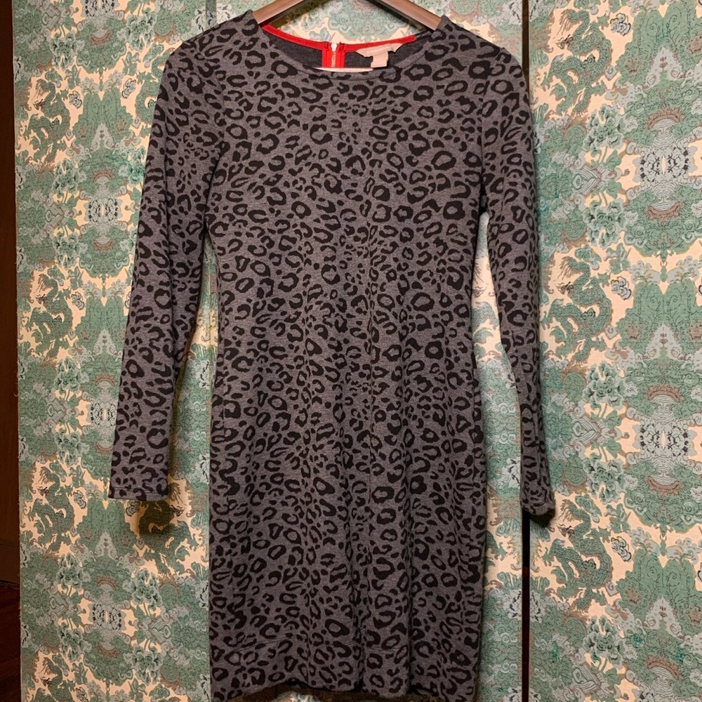 Banana Republic Gray and Black Leopard Print Dress